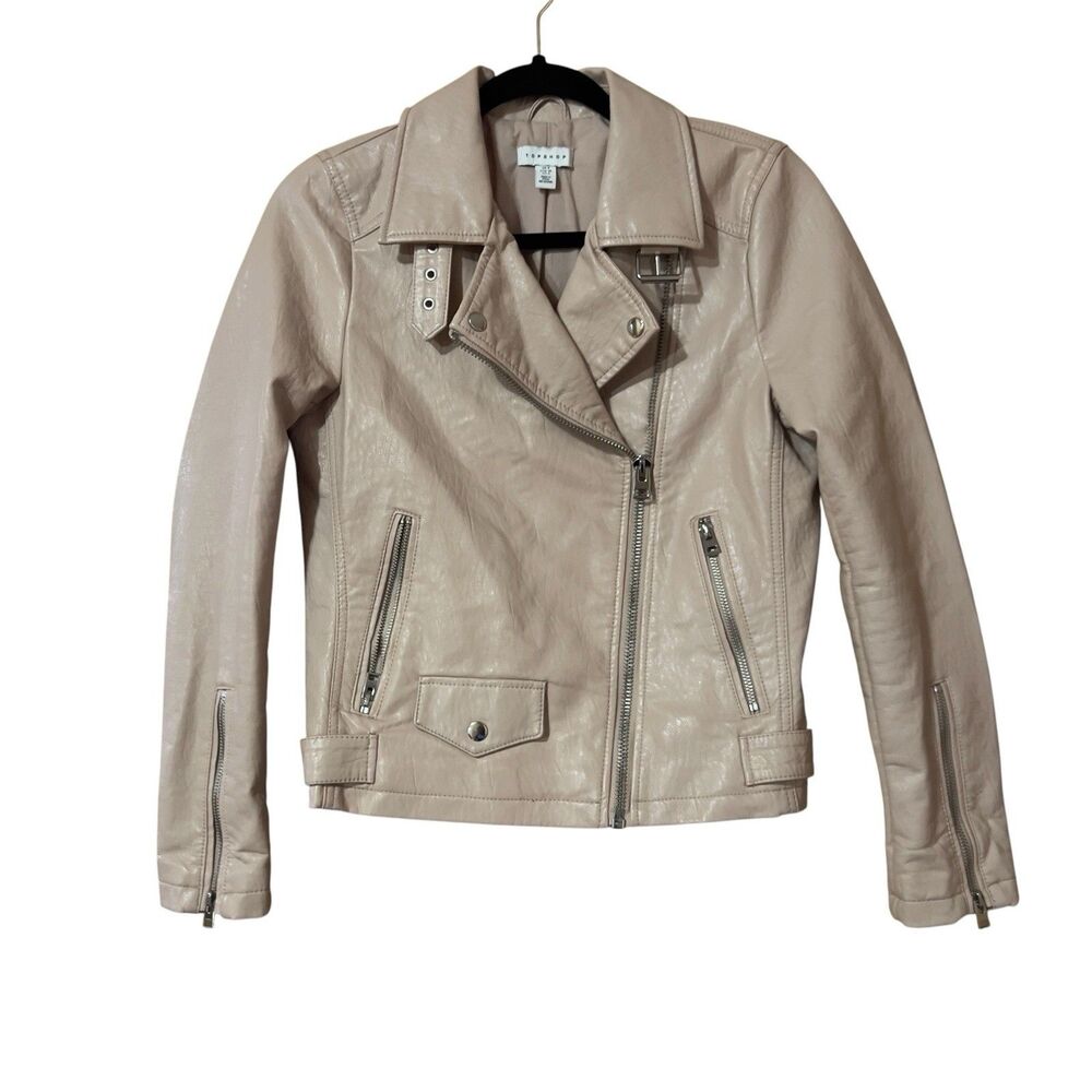 TopShop Womens Size 4 Blush Pink Motorcycle Jacket Biker Faux Leather
